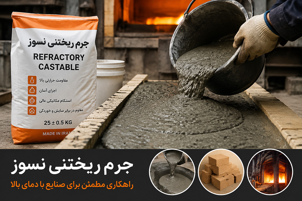 جرم ریختنی نسوز چیست؟ معرفی کامل، کاربردها، مزایا و راهنمای خرید جرم نسوز صنعتی